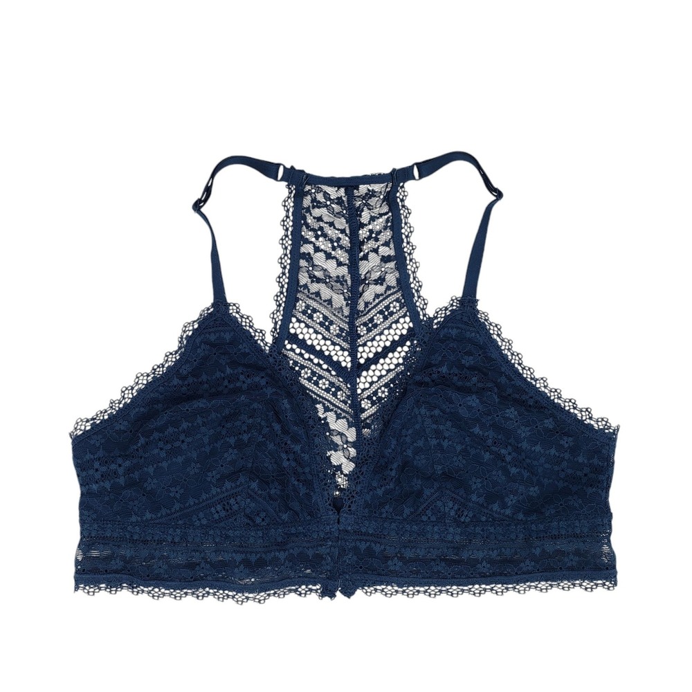 Victorias Secret Large L Lace Halter Bra Bralette Navy Blue Adjustable Racerback